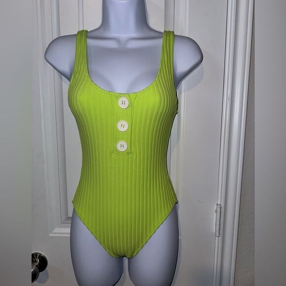 SOLID & STRIPED Other - Solid and striped chartreuse ribbed swimsuit size xs
